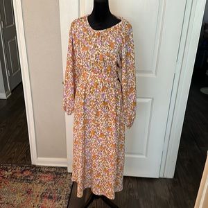 70s Vibe Long Sleeve Floral Dress